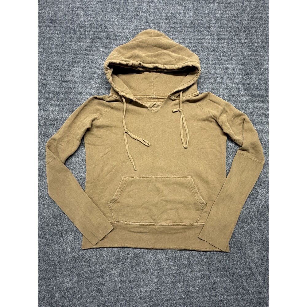 Nili Lotan Hoodie Women XS Camel Brown Cotton Distressed Raw Hem Pullover